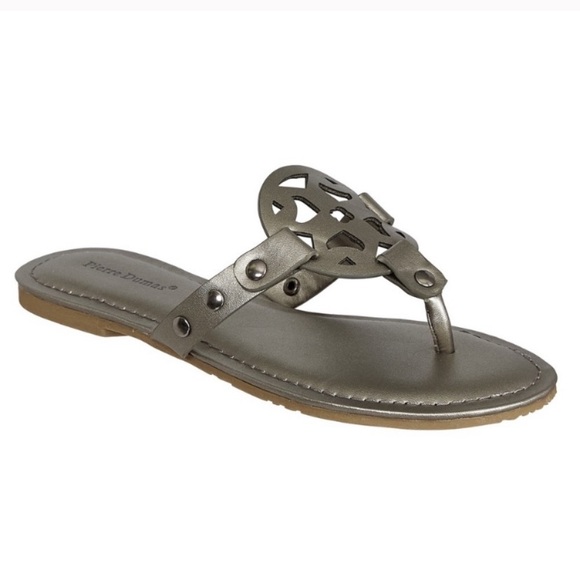 PEWTER SILVER ornate thong sandals Pierre Dumas NIB 6 6.5 7 7.5 8.5 9 10 M Width - Picture 3 of 12